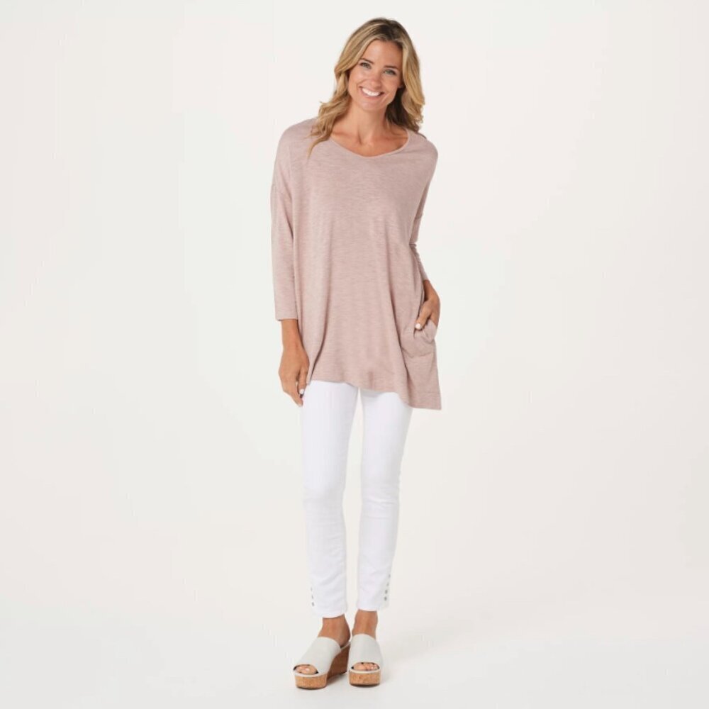 Logo by Lori Goldstein Size Large Tunic Blouse Top Light Pink Pockets Casual